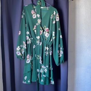 Purple Snow Green Floral Pattern Dress Size L